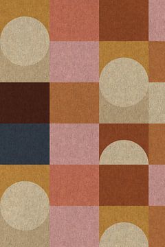Retro inspired abstract geometric art in pink, yellow, brown, beige and blue 3 by Dina Dankers