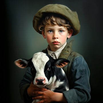 Portrait Farmer Boy with Calf 1 by Marianne Ottemann - OTTI