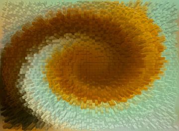 Abstracte okergele bloem in een blokken spiraal van Jolanda de Jong-Jansen