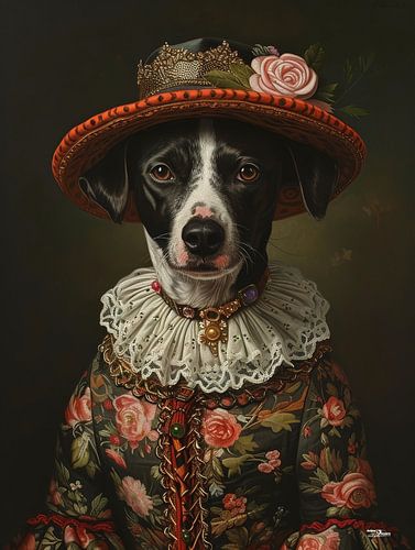 hond in victoriaanse kleding