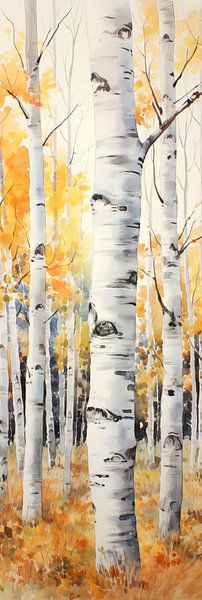 Bunte Herbst Aspen Wald Aquarellmalerei von Art In Focus