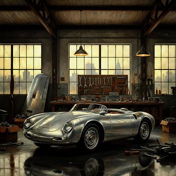 Klassischer Porsche 550 Spyder in der Werkstatt