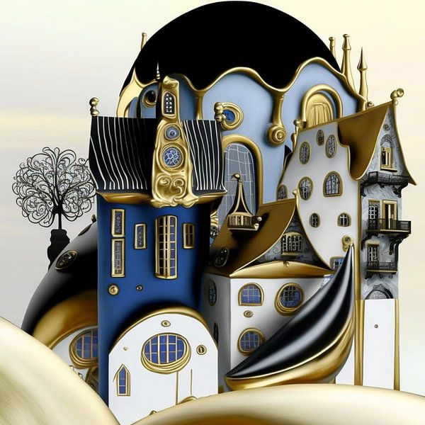 Miniature city porcelain Steampunk Art Nouveau surreal by gm_designs