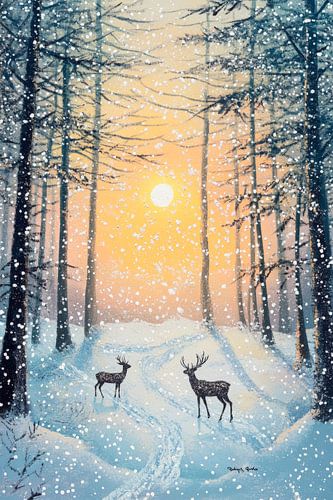 Matin d'hiver dans la forêt enneigée sur Poster Art Shop