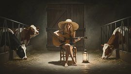 Playing guitar among cows by Emiel de Lange