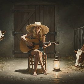 Gitarre spielen zwischen Kühen von Emiel de Lange