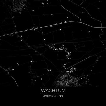 Zwart-witte landkaart van Wachtum, Drenthe. van Rezona