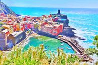 Digitaal schilderij Cinque Terre Vernazza Italiaanse Rivièra Riviera Italië Italie van VenVision Art thumbnail
