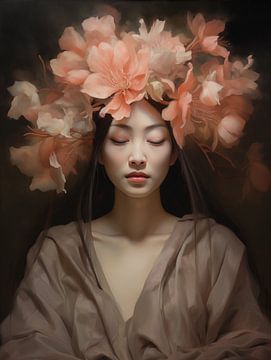 Porträt Japanische Frau mit Blumen | Lotus von Mauve Design