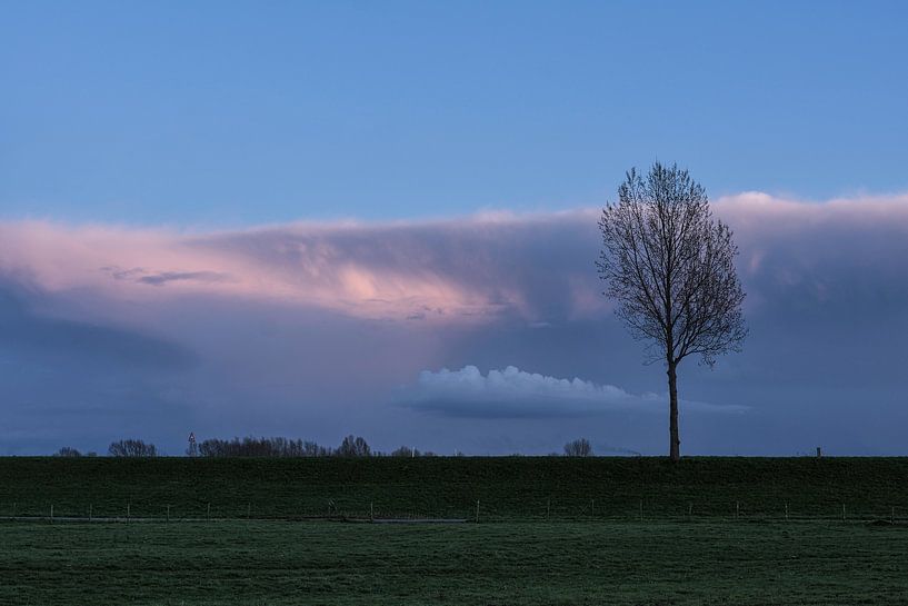 Dyke along the Meuse with threatening skies by Arthur van den Berg