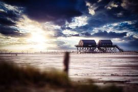 Stapelwoningen op het strand in het avondlicht van Thorsten Güttes / 25pictures