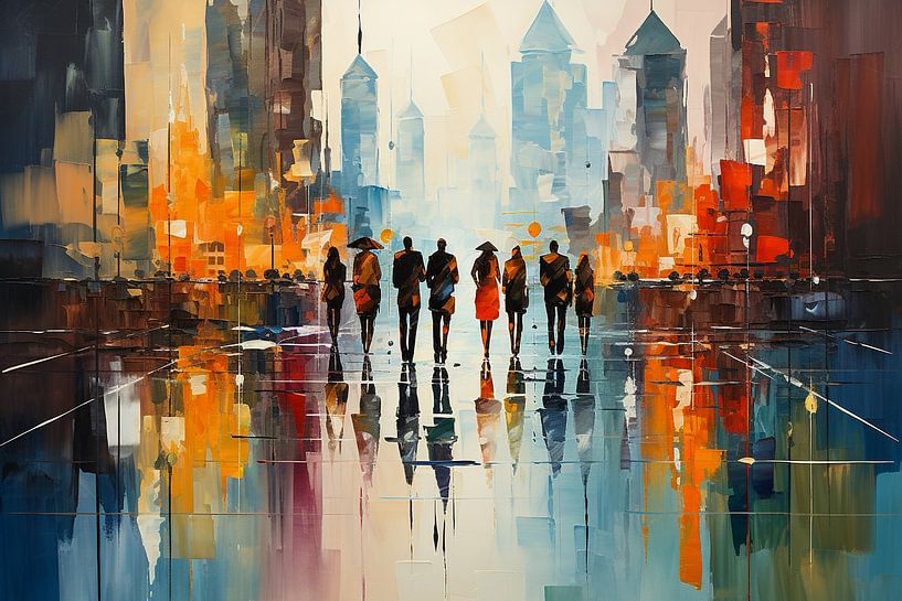 Shopping tour durch eine moderne abstrakte Stadt gemalt von Animaflora PicsStock