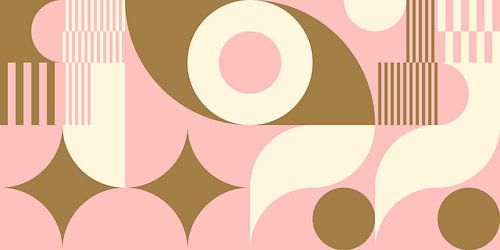 Abstracte retro geometrische kunst in goud, roze en gebroken wit nr. 16