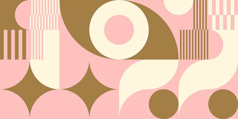 Abstract retro geometric art in gold, pink and off white nr. 16 by Dina Dankers