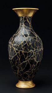 Luxuriöse Marmorvase in Gold-Schwarz