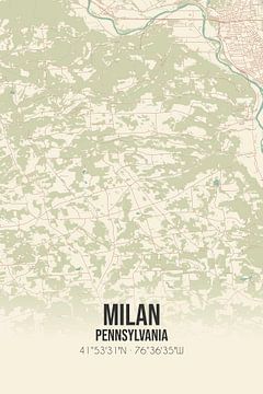 Carte ancienne de Milan (Pennsylvanie), USA. sur Rezona
