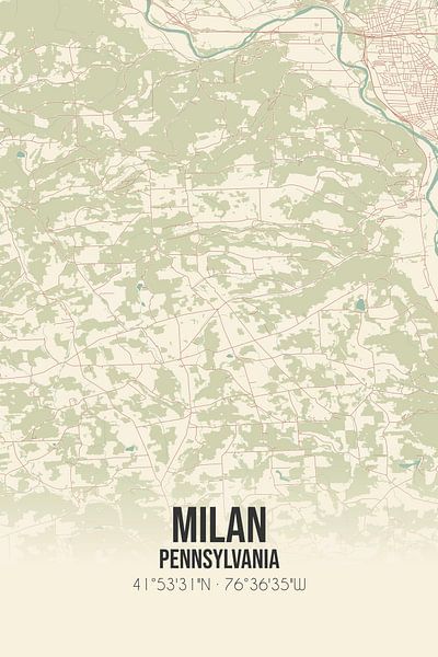 Carte ancienne de Milan (Pennsylvanie), USA. par Affiches de lieux