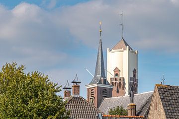 Village church and water tower in Barendrecht