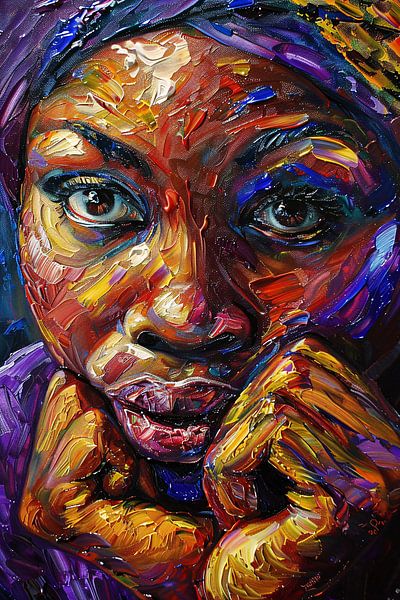 Kleurrijk abstract portret van Afrikaanse vrouw van Art & Soul Creations