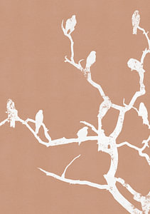Scherenschnitt Vögel auf einem Zweig - nude beige