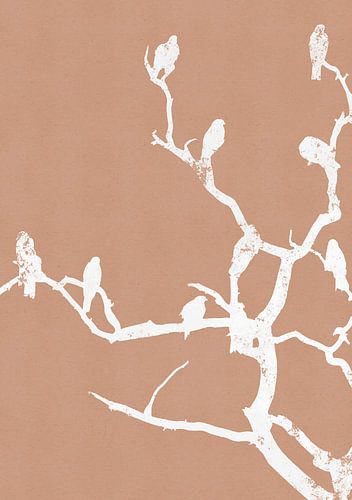 silhouette vogels op een tak - nude beige