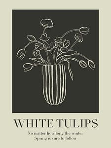 Tulipes blanches, tulipes blanches avec un texte sur l'hiver et le printemps. sur Hella Maas