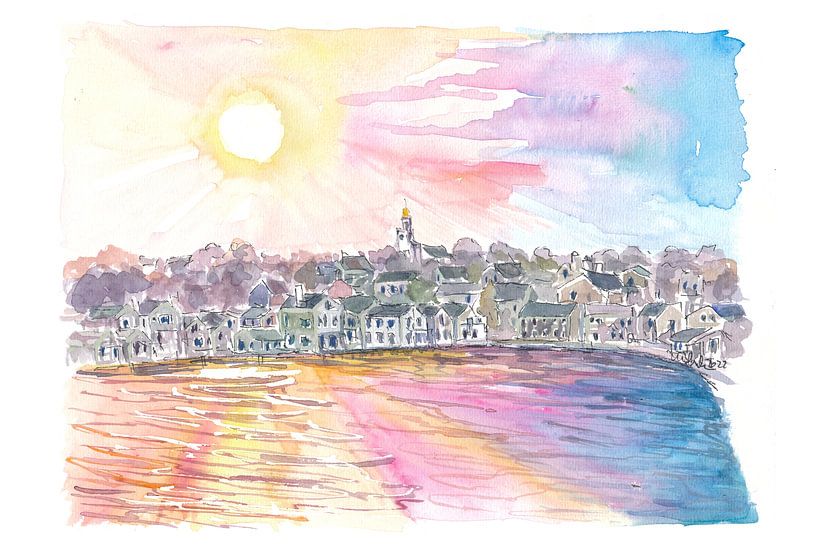 De Havenscène van Nantucket Massachusetts bij zonsondergang van Markus Bleichner