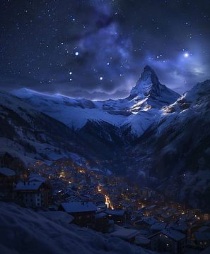 Mystieke nacht in de Alpen van fernlichtsicht