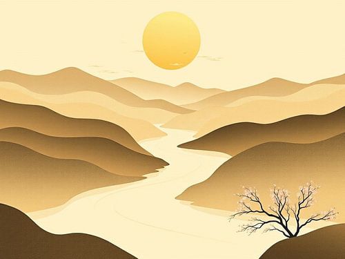 Een woestijnrivier's omarming onder de stralende zon