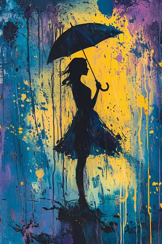 Silhouet vrouw met paraplu