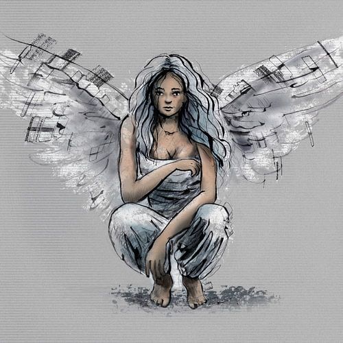 Engel in grijs tinten en kleur