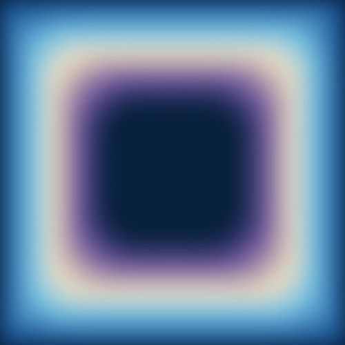 Neonkunst im Retro-Stil der 70er Jahre. Abstrakter Farbverlauf in Violett, Creme und zartem Blau von Dina Dankers