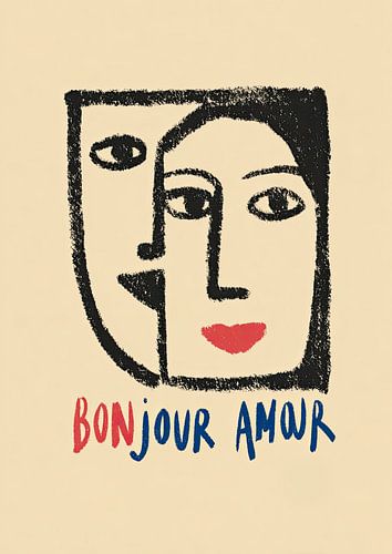 Bonjour Amour graphic with red lips