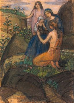 Vrouwen met kind in een arcadisch landschap, Ludwig von Hofmann