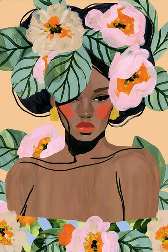 Tropical woman with flowers