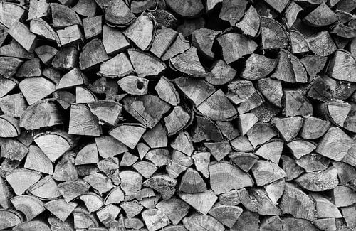 Pile de bois en noir et blanc