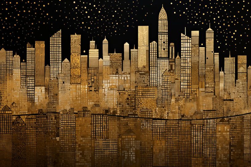 Golden Cityscape against Black Background by Whale & Sons