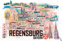 Regensburg Illustrated Map with Streets and Tourist Highlights