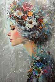 Femme fleurs sur Peinture Abstraite