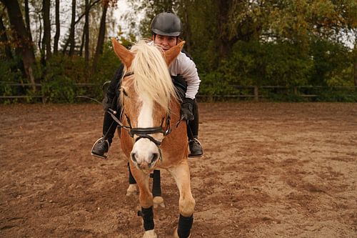 Training met de lichtbruine Haflinger met beige manen