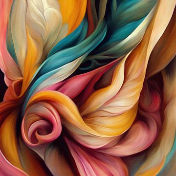 "Dansen met kleur", abstract botanisch schilderij van Studio Allee