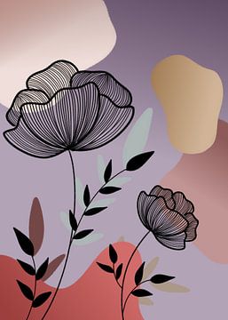 Dessin au trait noir - Floral sur Gisela- Art for You