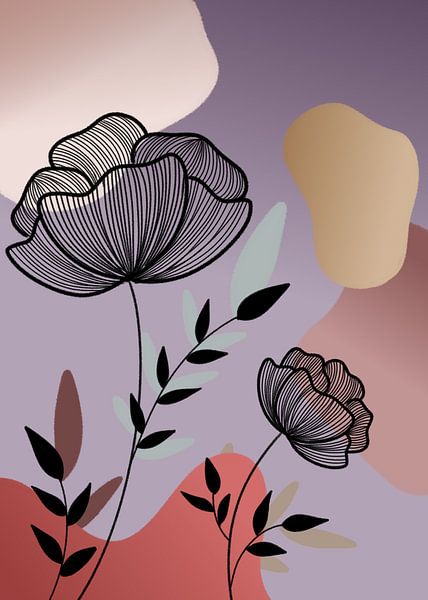 Schwarze Linienkunst - Floral von Gisela