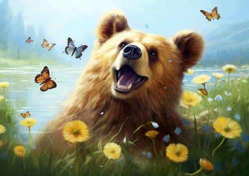 Harmony in Nature: Bear and Butterflies by Vincent Monozlay