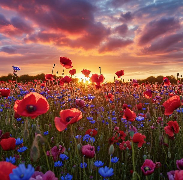 Uitzicht over een veld met klaprozen van fernlichtsicht