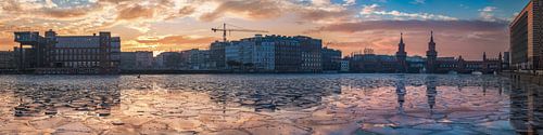 Berlin Mediaspree Panorama in winter at sunset