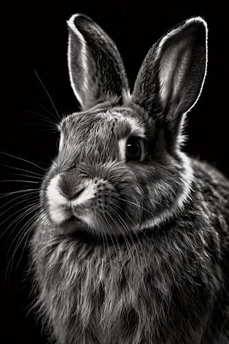 Gedetailleerde zwart-wit konijn foto
