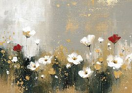 An elegant field of poppies in gold and grey by Niklas Maximilian