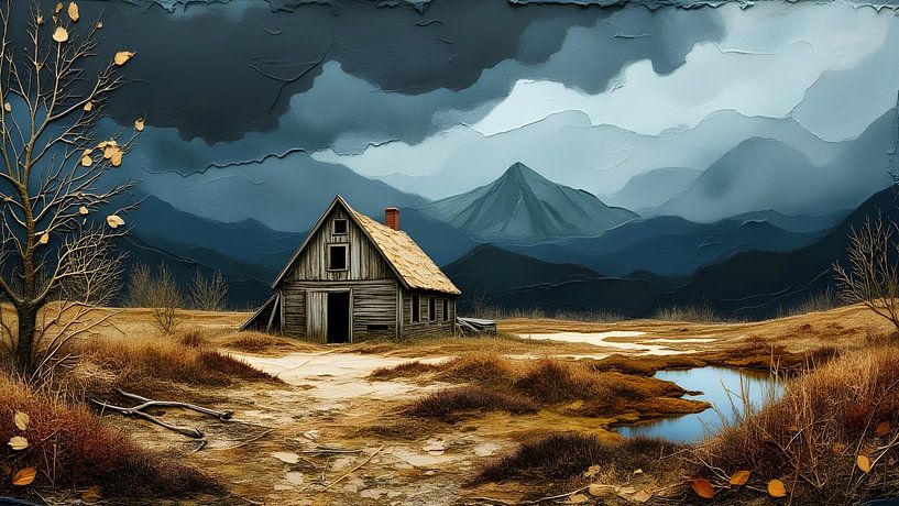 cabane abandonnée en montagne, ambiance orageuse par Nick Wendt