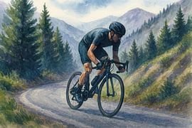 Bergaufwärts (Radfahren Klettern allein Natur Stille Mann Rennrad hart Radfahren Berge) von Natalie Bruns